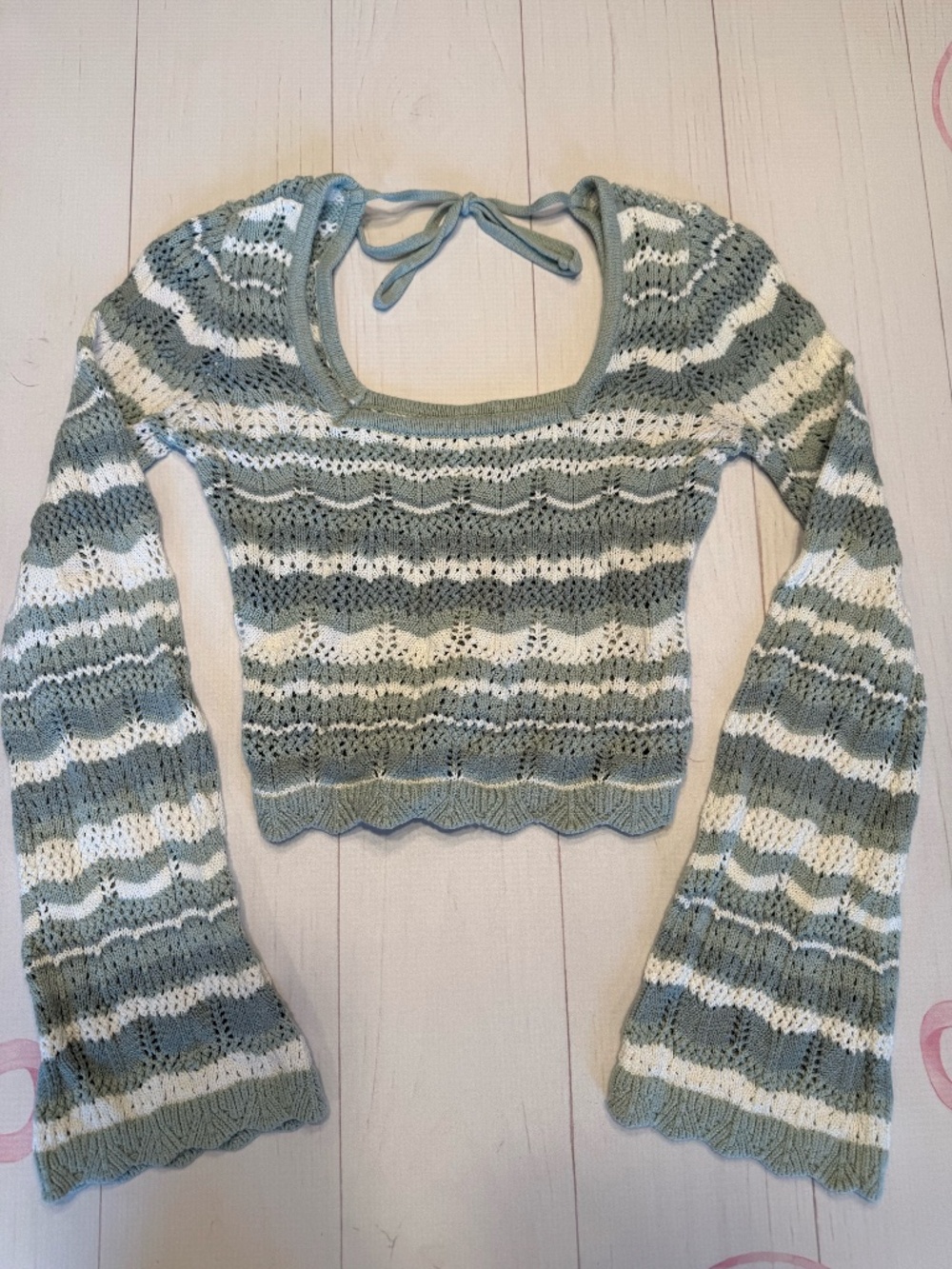 Hollister Long Sleeve Square neck Crochet-style sweater size XS